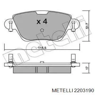 Pastillas de freno traseras 2203190 Metelli