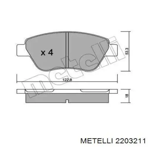 Передние тормозные колодки 2203211 Metelli