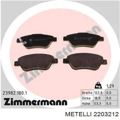 Передние тормозные колодки 2203212 Metelli