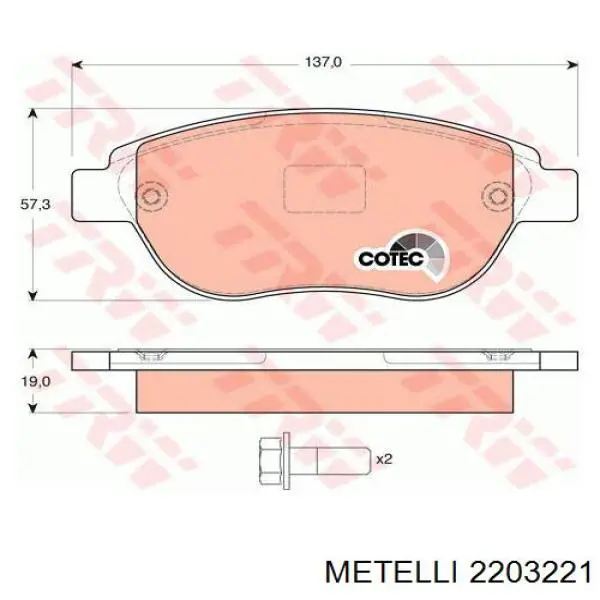 Передние тормозные колодки 2203221 Metelli