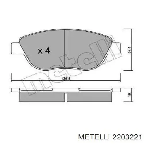 Передние тормозные колодки 2203221 Metelli