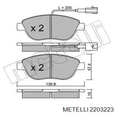 Передние тормозные колодки 2203223 Metelli