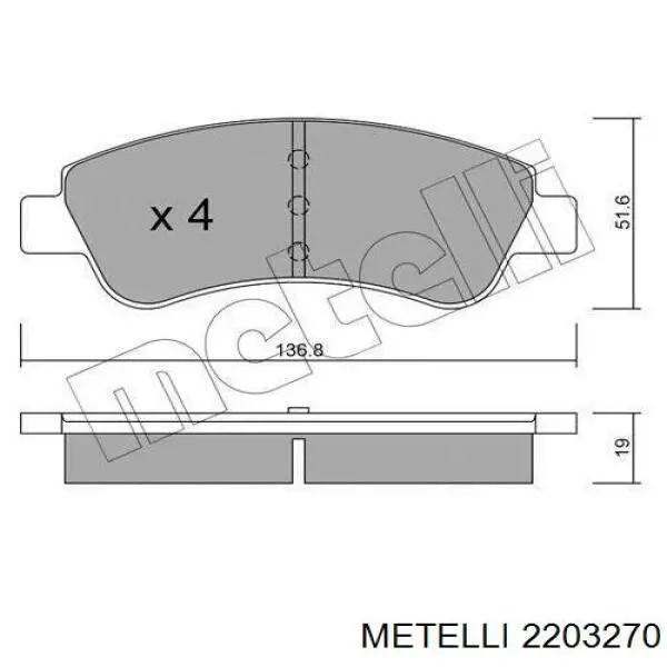 Передние тормозные колодки 2203270 Metelli