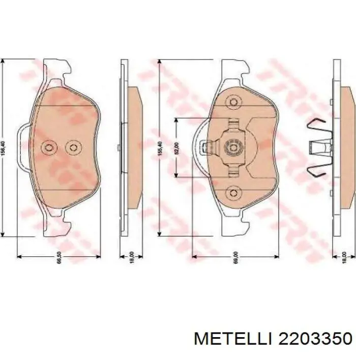 Передние тормозные колодки 2203350 Metelli