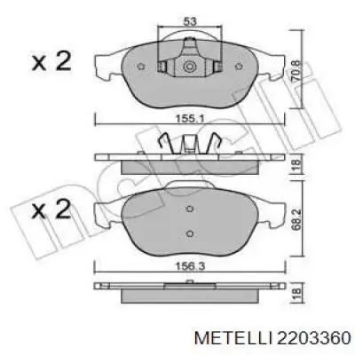 Передние тормозные колодки 2203360 Metelli