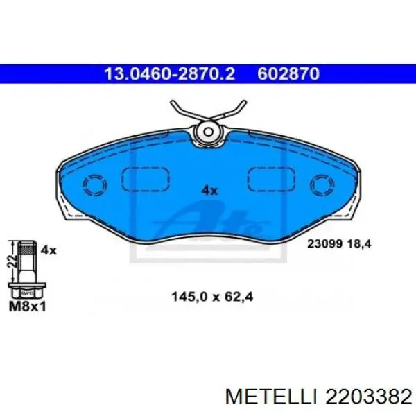 Купить 2203382 Metelli Колодки тормозные