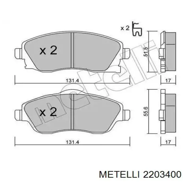 22-0340-0 Metelli передние тормозные колодки