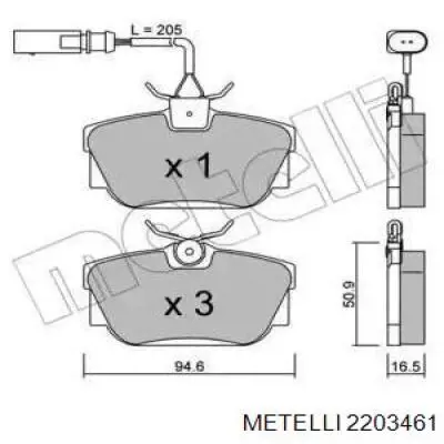 Задние тормозные колодки 2203461 Metelli