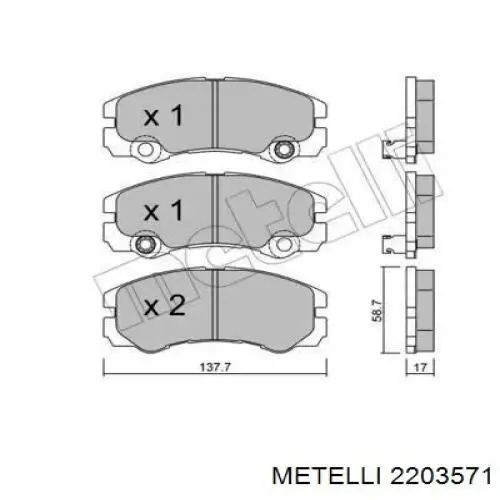 Передние тормозные колодки 2203571 Metelli