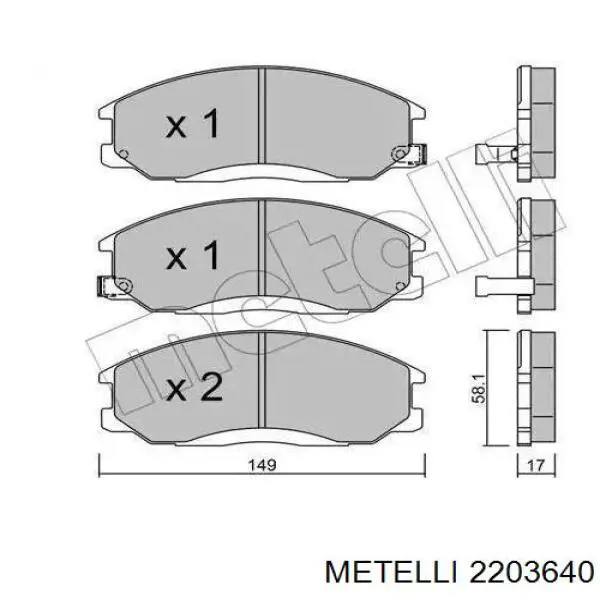 Передние тормозные колодки 2203640 Metelli