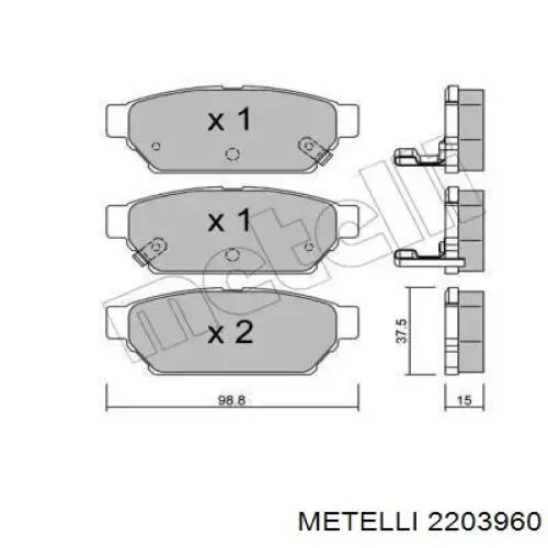 2203960 Metelli колодки тормозные задние дисковые