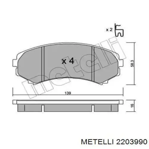 Передние тормозные колодки 2203990 Metelli