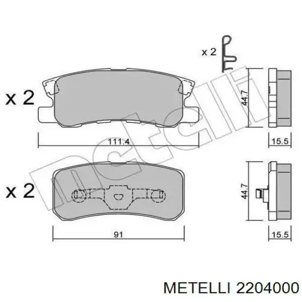 Задние тормозные колодки 2204000 Metelli