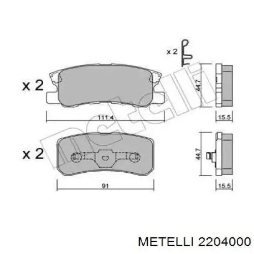 Pastillas de freno traseras 2204000 Metelli