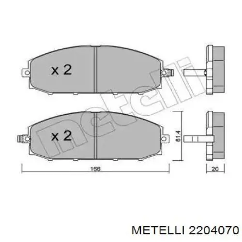 Передние тормозные колодки 2204070 Metelli