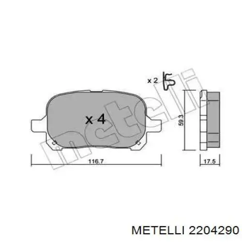 Передние тормозные колодки 2204290 Metelli