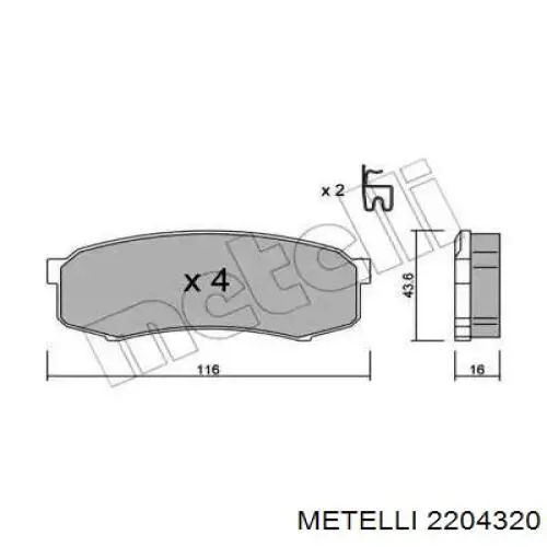 Задние тормозные колодки 2204320 Metelli