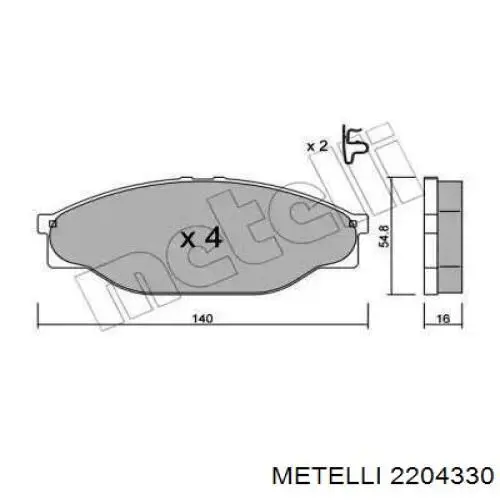 Передние тормозные колодки 2204330 Metelli