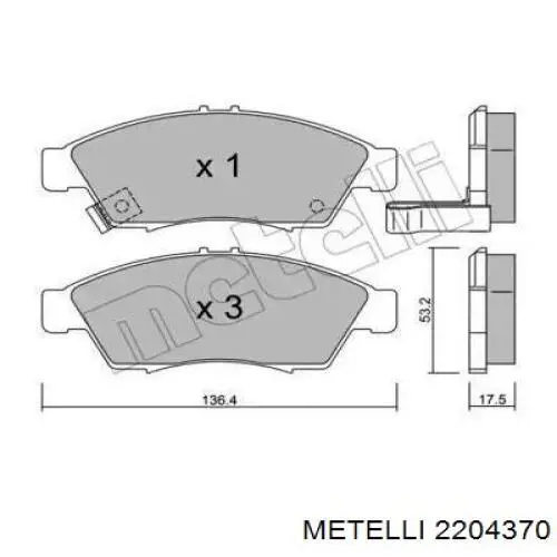 Передние тормозные колодки 2204370 Metelli