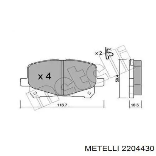 Передние тормозные колодки 2204430 Metelli