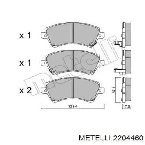 Передние тормозные колодки 2204460 Metelli