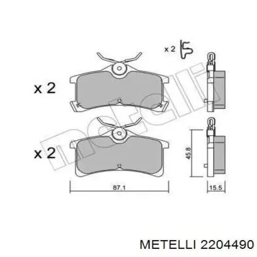 Задние тормозные колодки 2204490 Metelli