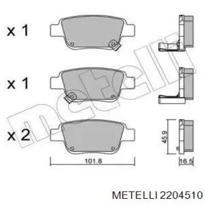 Задние тормозные колодки 2204510 Metelli