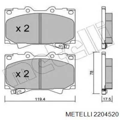 Передние тормозные колодки 2204520 Metelli