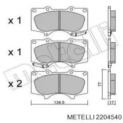 Передние тормозные колодки 2204540 Metelli