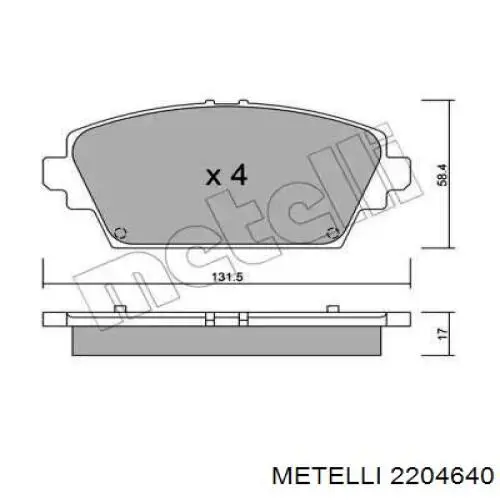 Передние тормозные колодки 2204640 Metelli