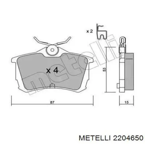 Задние тормозные колодки 2204650 Metelli