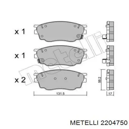 Передние тормозные колодки 2204750 Metelli