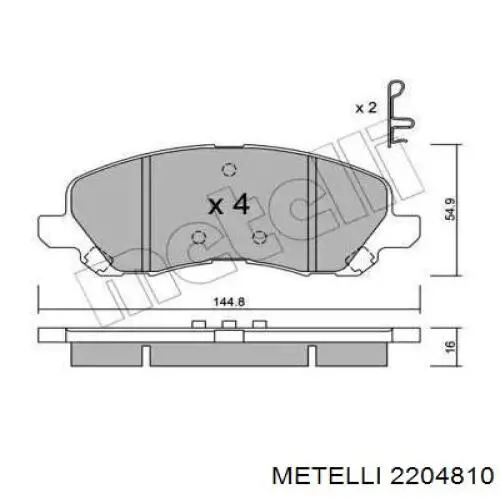 Колодки гальмівні передні, дискові 2204810 Metelli