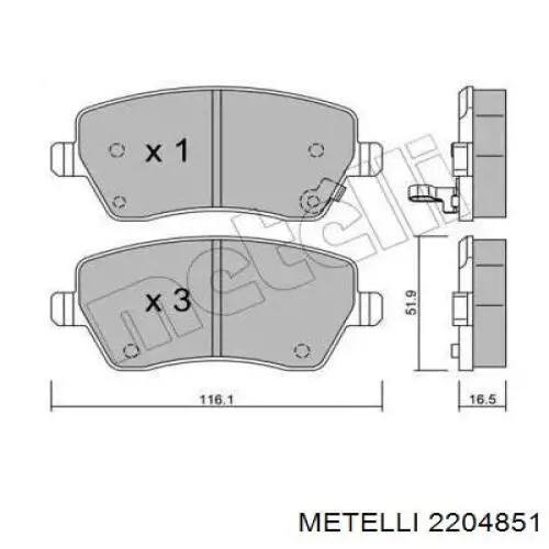 22-0485-1 Metelli передние тормозные колодки