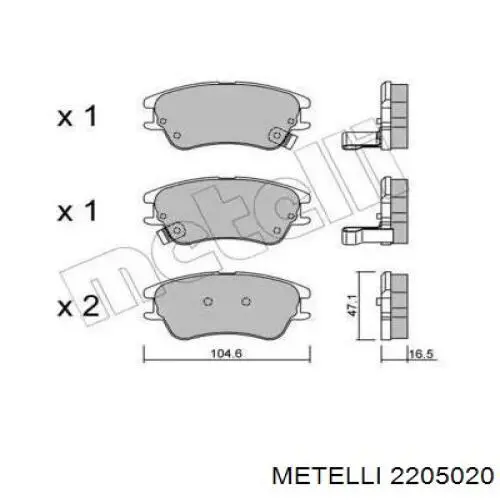 Передние тормозные колодки 2205020 Metelli