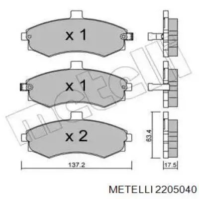 Передние тормозные колодки 2205040 Metelli