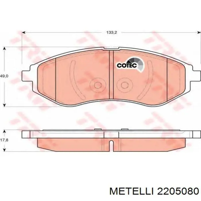 Колодки гальмівні передні, дискові 2205080 Metelli