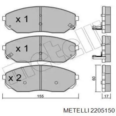 Передние тормозные колодки 2205150 Metelli