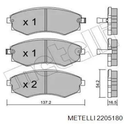 2205180 Metelli колодки тормозные передние дисковые