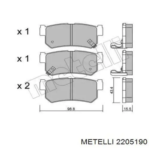 Задние тормозные колодки 2205190 Metelli