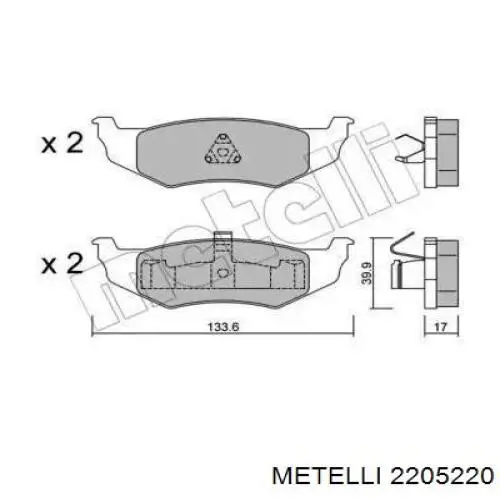 Задние тормозные колодки 2205220 Metelli