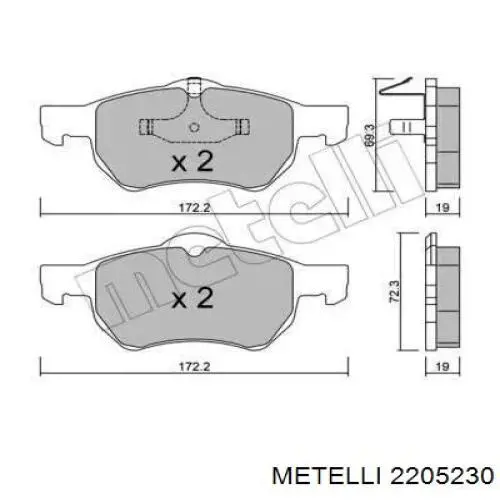 Передние тормозные колодки 2205230 Metelli