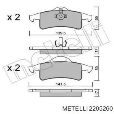 Задние тормозные колодки 2205260 Metelli