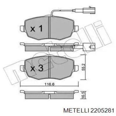 Передние тормозные колодки 2205281 Metelli