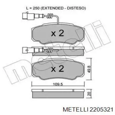 Задние тормозные колодки 2205321 Metelli