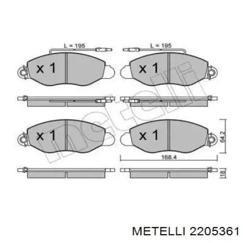 Передние тормозные колодки 2205361 Metelli