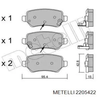 Задние тормозные колодки 2205422 Metelli