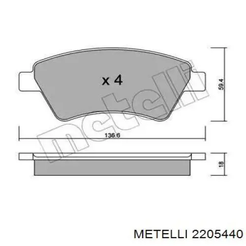 Передние тормозные колодки 2205440 Metelli