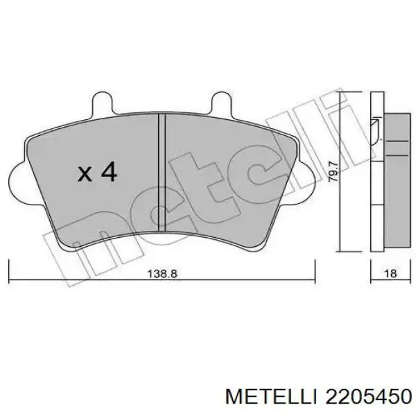 Передние тормозные колодки 2205450 Metelli