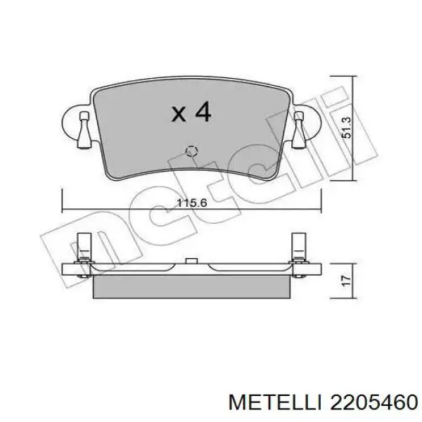 Задние тормозные колодки 2205460 Metelli